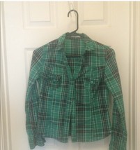 Green plaid long sleeve top small - $5.93