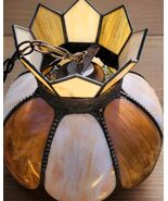 Vintage Swag Tulip Slag Glass Lamp Drop Light Pendant Hanging Brown Cream - $98.01