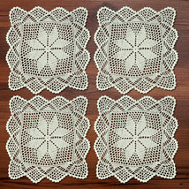 4Pcs/Lot Square Handmade Crochet Placemats Table Doilies Cotton Lace Bei... - £10.50 GBP
