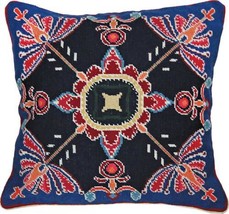 Throw Pillow Needlepoint Virginia 18x18 Orange Yellow Green Royal Blue - £226.32 GBP