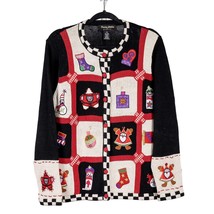 Theme Works Kikit Christmas Sweater M Cardigan Checked Stocking Santa Or... - £20.46 GBP