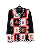 Theme Works Kikit Christmas Sweater M Cardigan Checked Stocking Santa Or... - £20.51 GBP