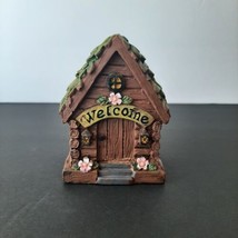 Fairy Garden Forest Figurine 4&quot; Welcome Rustic Fairy Cottage Log Home Decor - £4.71 GBP