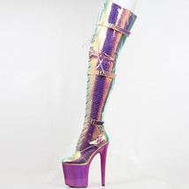 20cm heel Print HologramLace Up Thigh High Pole Dance Platform Faishion boots - £189.05 GBP