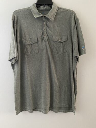 KUHL Polo Shirt Mens Extra Large Gray Stripe 2 Pockets Soft Born in the Mountain - $20.67