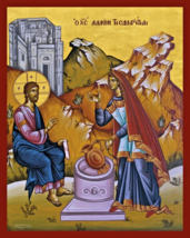 10 1/4&quot; Jesus and The Samaritan Woman at The Well Icon Greek Orthodox Ic... - $46.44