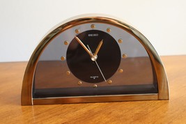 SEIKO Quartz QQZ137G Half Moon Gold Tone Desk Mantel Clock Japan Tinted Works - £19.98 GBP