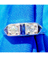 Earth mined Diamond Sapphire Deco Wedding Band Unique Antique 18k Belais... - £1,024.79 GBP