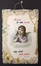 Antique Victorian Psalm 23 Paper Wall Hanging Angel Child Floral Border Swedish - £50.90 GBP
