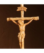 Christ Crucifixion Wood Carving Religious Artwork Cross Wall Hanging Cat... - $129.90