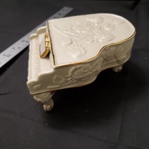 Ceramic Piano Music Box Ivory Color Gold Trim  With Roses - $15.68