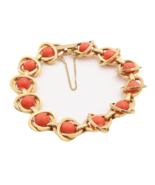 18K GOLD Vintage Bracelet Solid Cutout Rings Coral Beads Linked  GBR118 - $5,244.34 CAD