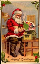 Vintage STECHER Postcard. Santa Painting Toy House in Workshop. Series 227C-BK39 - £11.76 GBP