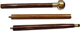 Shiny Brass Clock Handle Wood Walking Stick Cane Nautical Style 3 Part Easily Op - £64.96 GBP