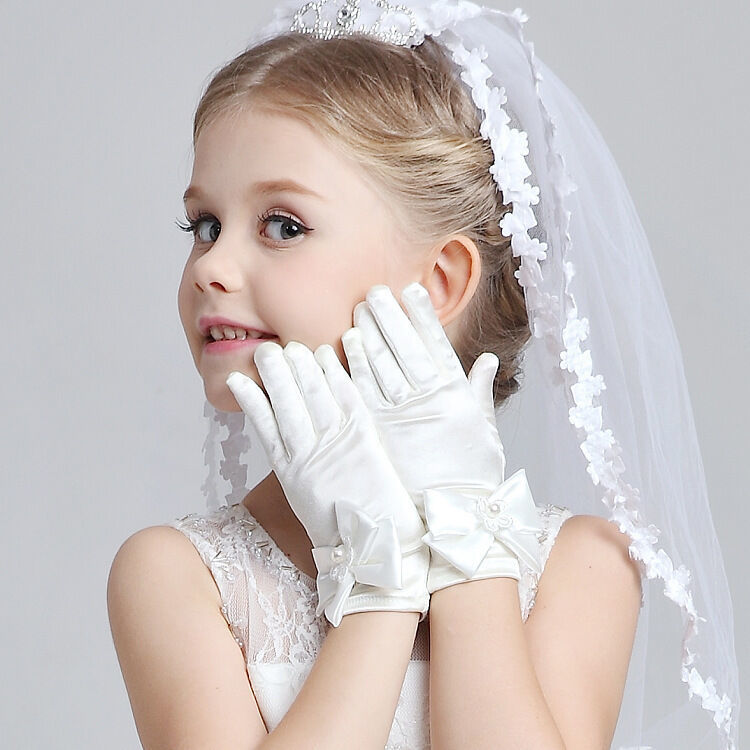 Primary image for Wedding Flower Girl's Stretch Satin Dress Gloves, Toddlers Baby Girls 3-8 Years