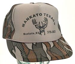 Mankato KS Texaco Hat-10 Point Deer-Camo-Snapback-Rope Bill-Cap-Vtg - $19.49