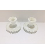 SET OF 2- VINTAGE 70&#39;s HOBNAIL MILK WHITE GLASS CANDLE STICK HOLDERS UNI... - $39.71 CAD