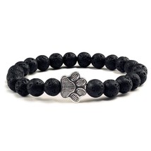 Tte black lava volcanic stone paw print charm bracelet homme femme pet memorial cat dog thumb200