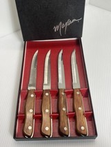 Vintage Mid Century Japanese Maxam Steel Steak Knives Wooden Handle 4 Pack Inbox - £18.30 GBP