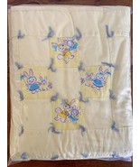 Baby Blanket Mommy Bunny With Baby In A Carriage Easter Vintage Yellow - $19.09