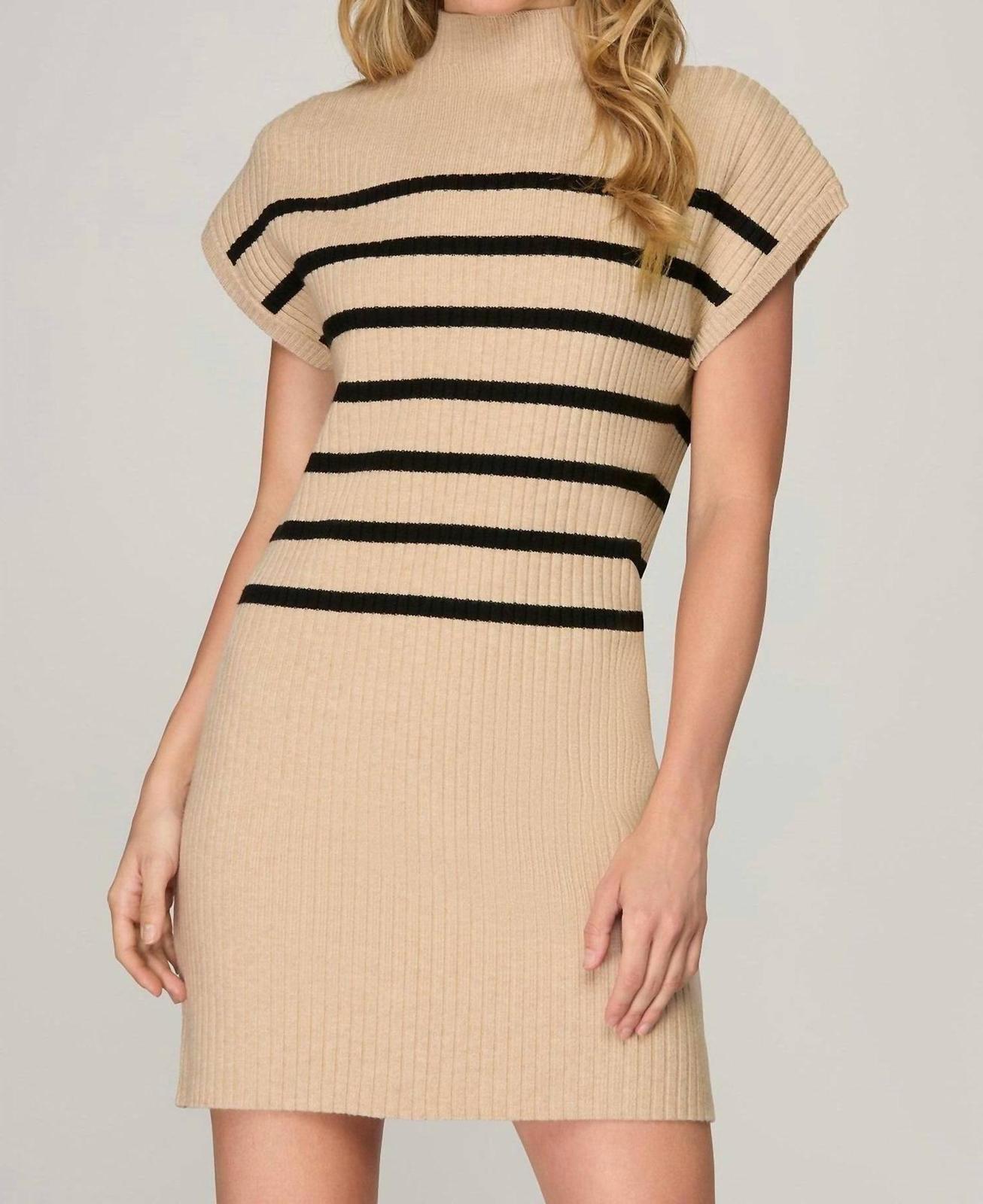 She + Sky Drop Shoulder Mock Neck Stripe Sweater Dress Size L - $39.60