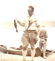 Fisherman on Shore Near Boats Original Photo Vintage Photograph Antique - £10.35 GBP