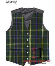 US Army Tartan Kilt Vest For Men&#39;s Scottish Kilt Waistcoat 5 Button Vest  - £30.63 GBP