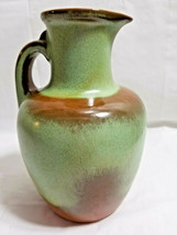 Handcrafted Art Pottery Pitcher Container Mid-Century Green Brown 7&quot; - £25.91 GBP