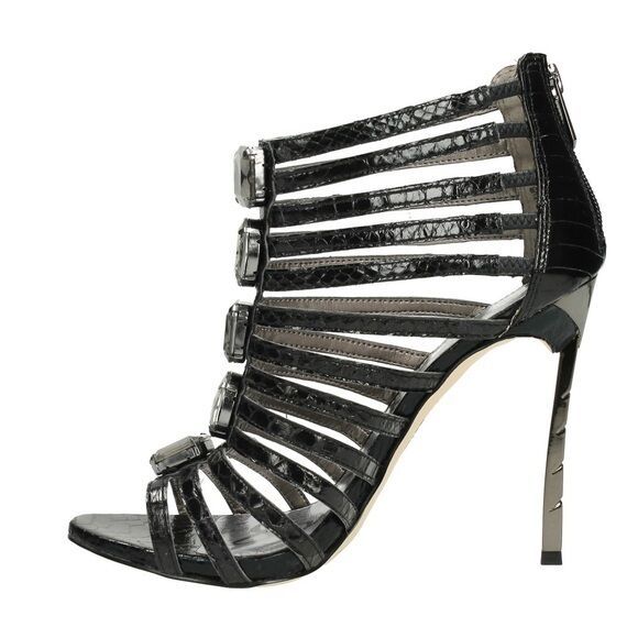Sam Edelman Heels Hampton Snake Black Leather Crystal Metallic Stiletto ... - $62.30