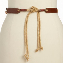 Ralph Lauren Natural Tan Leather Macrame Jute Rope Tie Belt L - £31.63 GBP