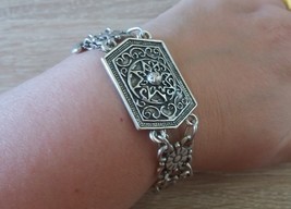 Silver Plated Flowery Armor Link Bracelet, Armenian Bracelet - £30.17 GBP