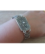 Silver Plated Flowery Armor Link Bracelet, Armenian Bracelet - $39.00