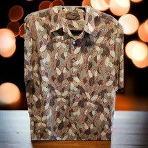 Vtg Tori Richard Men&#39;s Brown Leaf Print Cotton Lawn Camp Shirt Sz M~ Usa Made - £17.02 GBP