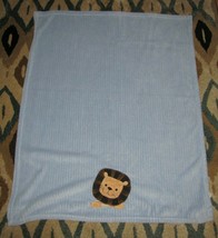 Lambs &amp; and Ivy Baby Boy Blue Ribbed Plush Fleece Lion Blanket 41&quot; x 36&quot; - £38.93 GBP