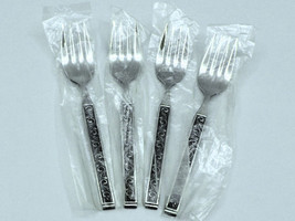 Vintage Stainless Steel Salad Forks Scroll Vine Pattern Set of 4 New (Lo... - $14.00
