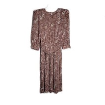 Lady Carol Pleated Vintage Midi Tea Dress ~ Sz 12 ~ Mauve ~ Long Sleeve - £46.75 GBP