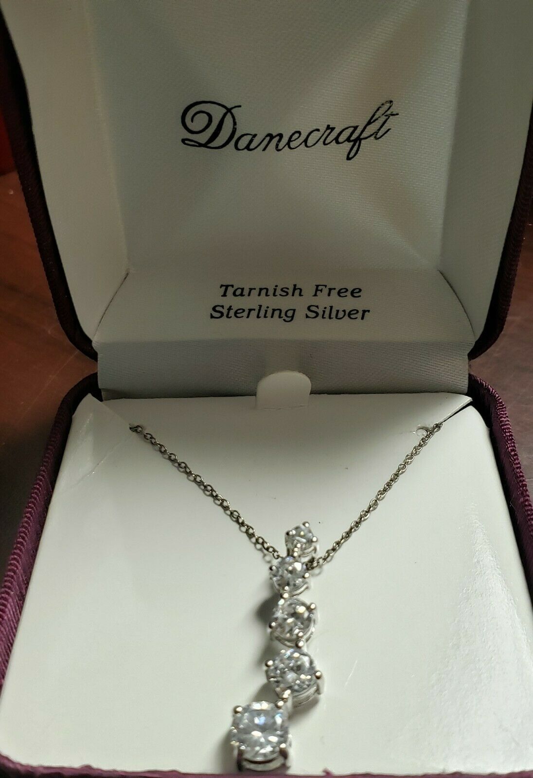 Danecraft Sterling Silver Swerved Drop CZ Stones Pendant 18 in. Chain New in Box - $55.13