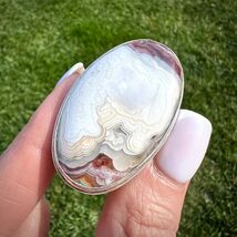 Massive Sterling Silver 925 Natural Agate Gemstone Women's Jewelry Ring ... - $260.00