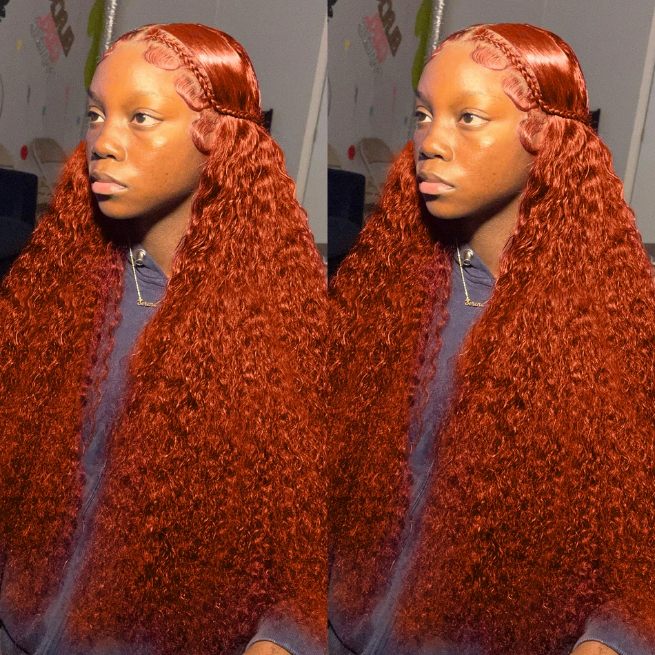 30 Inch Ginger Orange Color 13x4 13x6 Hd Lace Front Wigs Water Wave Curly Human - £53.01 GBP+
