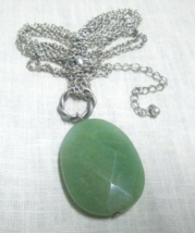 Apple Green Peking Glass or Stone Pendant Necklace Triple Chain 17-19&quot; - $12.95
