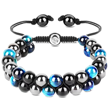 Triple Protection Bracelet Bracelet Blue Tiger Eye Beads Hematite Obsidian - £18.05 GBP