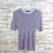 Something Navy Purple Metallic Striped Knit Short Sleeve Top Size Medium - £19.33 GBP