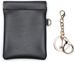 Leather Squeeze Coin Purse with Keychain Small Change Holder Slim Wallet Pouch  - £9.20 GBP