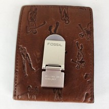 Fossil Front Pocket Men&#39;s Leather Wallet Golfing Figures NWT - £29.28 GBP