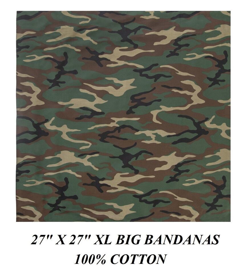 27&quot; XL BIG OVER SIZE WOODLAND GREEN CAMO Camouflage Bandana Head Neck Wr... - $8.99