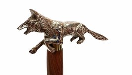 CLASSIC STYLE WOODEN WALKING STICK CANE SILVER BRASS LONG FOX HEAD HANDL... - £30.67 GBP