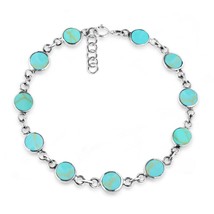 Casual Chic Green Turquoise Double Sided Round Link Sterling Silver Bracelet - $26.13