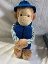 vtg Commonwealth Plush Curious George Monkey Blue Corduroy Overalls Knee Hug 23&quot; - £31.64 GBP