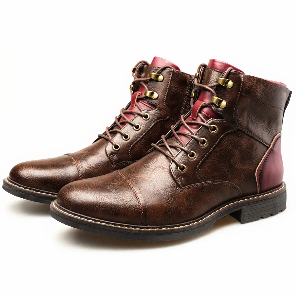 Men&#39;s Leather Boots 2024 Fashion Workwear Short Boots Retro High Top Men&#39;s Leath - £186.88 GBP