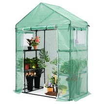Walk-In Greenhouse, Indoor Outdoor With 2 Tier 4 Shelves Portable Plant ... - £106.18 GBP